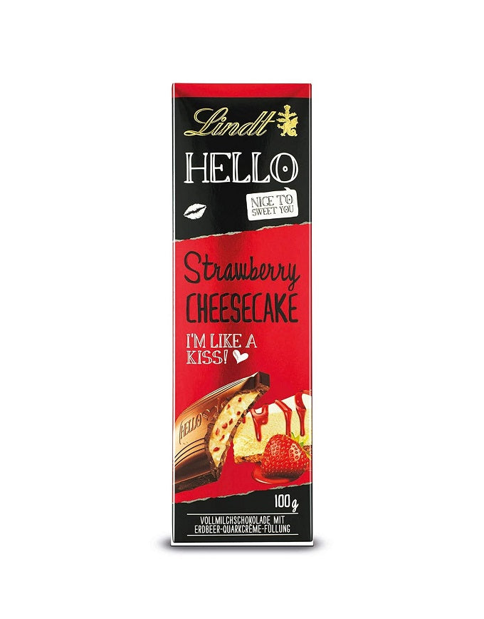 Lindt Hello Strawberry Cheesecake Milk Chocolate Bar, 100g