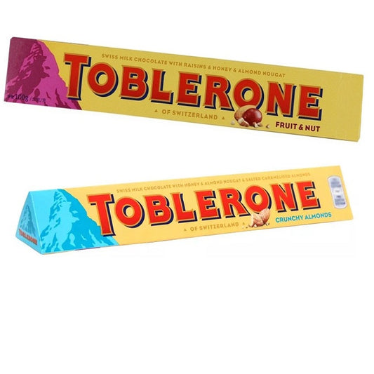 Toblerone Crunchy Almonds and Fruit and Nut Chocolate 100g Pack of 2