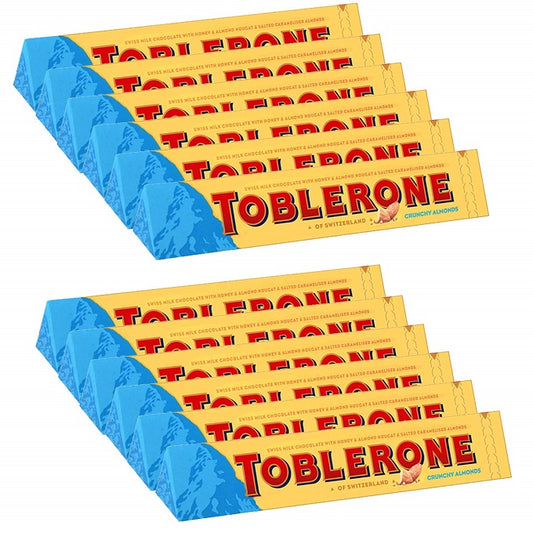 Toblerone Milk Chocolate with Crunchy Almonds 100gm- 12 Pack
