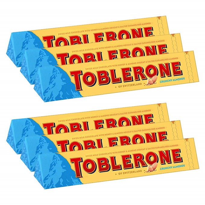 Toblerone Milk Chocolate with Crunchy Almonds 100gm (Pack of 6)