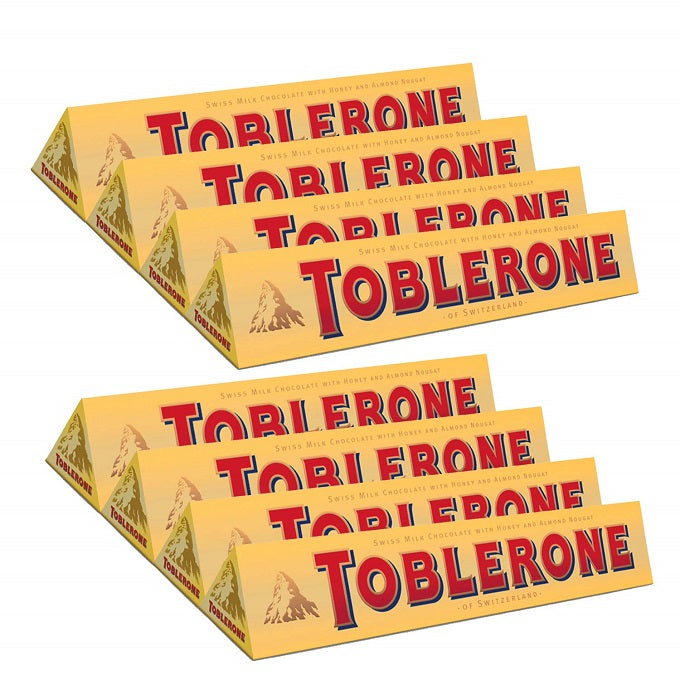Toblerone Milk Chocolate with Honey and Almond Nougat 100gm - 8 Pack