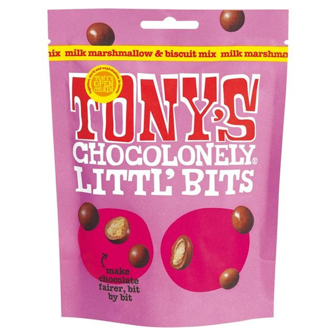 Tony's Chocolonely Littl’ Bits Milk Marshmallow Biscuite Mix Sharing Bag 100gm