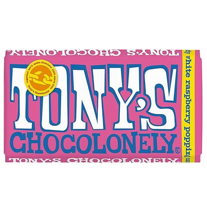 Tony's Chocolonely White Raspberry Popping Candy Chocolate Bar 180gm