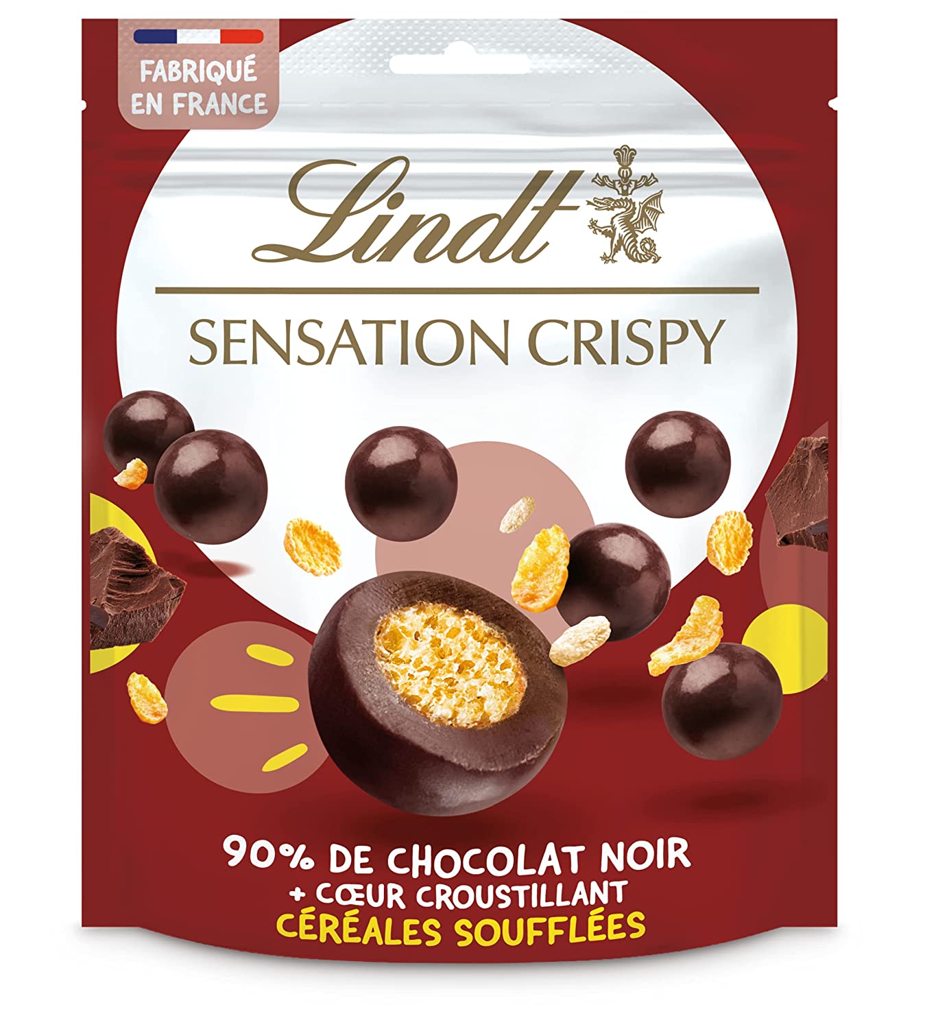 Lindt sensation crispy chocolate noir cereales soufflees 140g