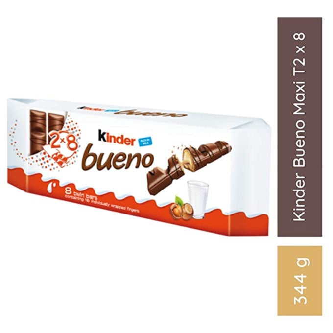 Kinder Bueno Milk & Hazelnut 8 Twin Chocolate Box, 344g