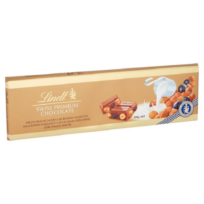 Lindt Swiss Gold Milk Chocolate with Hazelnut & Raisin 300gm
