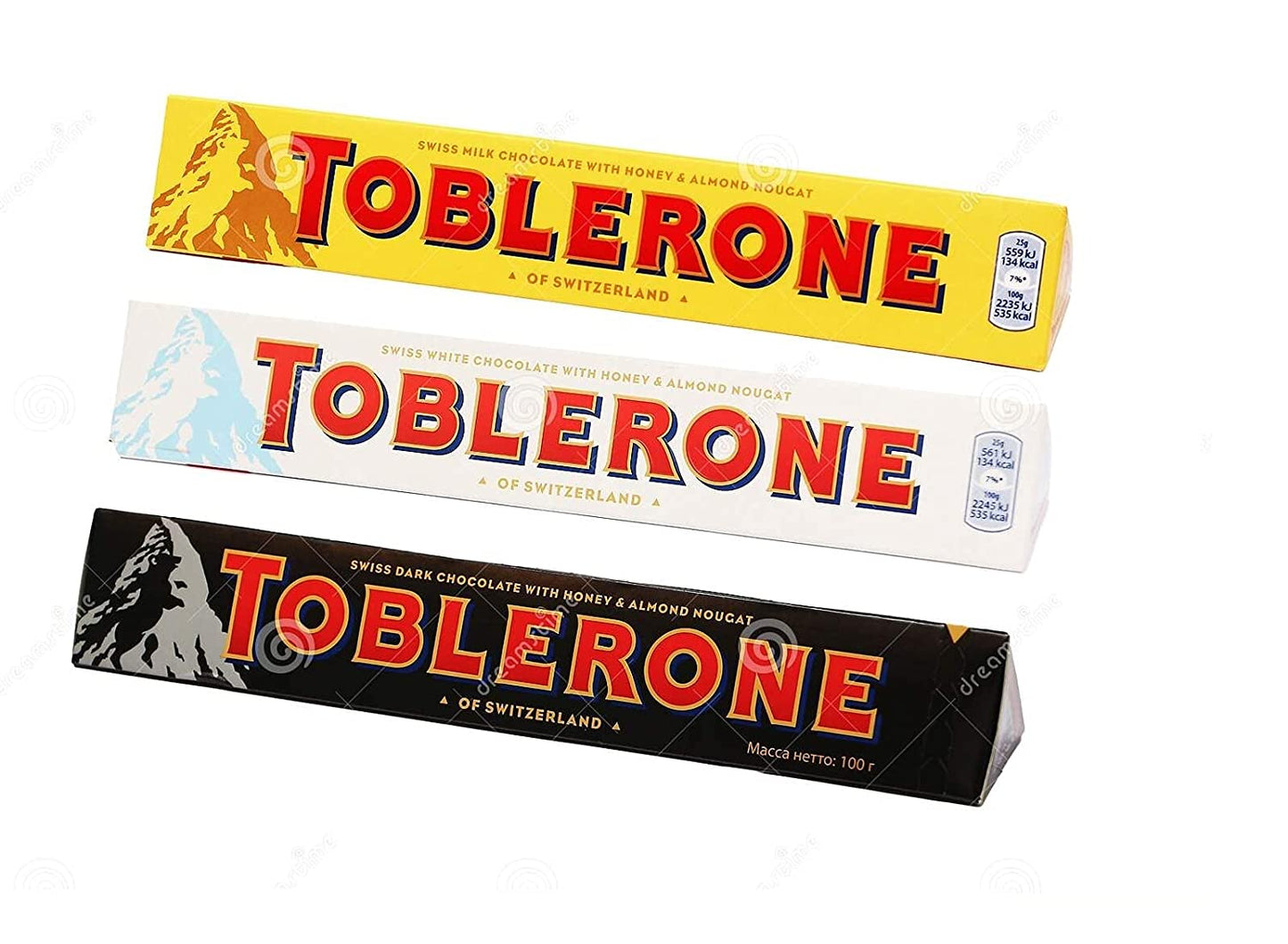 Toblerone Chocolates 100gm Pack of 3 (1 Milk, 1 Dark, 1 White)