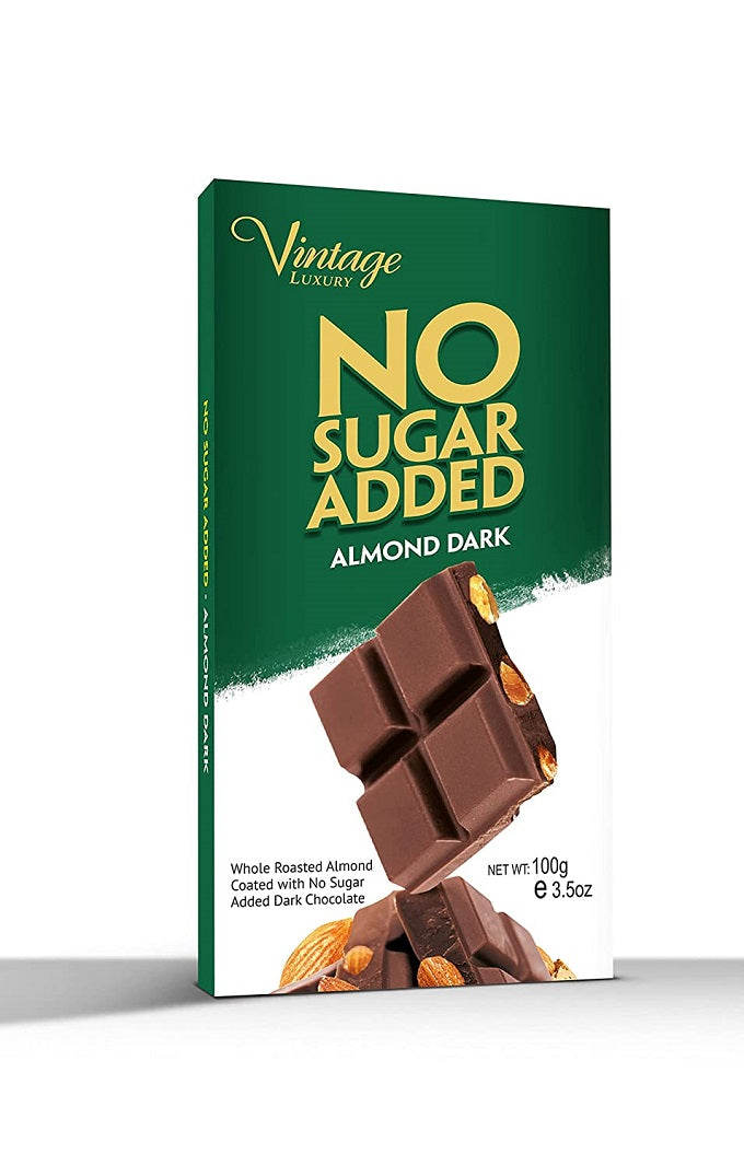 Vintage Luxury No Sugar Added Almond Dark Chocolate 100gm