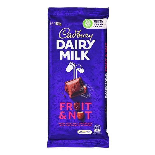 Cadbury Dairy Milk Chocolate Fruit & Nut 180g Imported