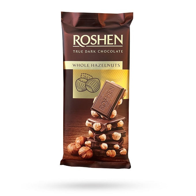 Roshen Whole Hazelnuts True Dark Chocolate 90gm