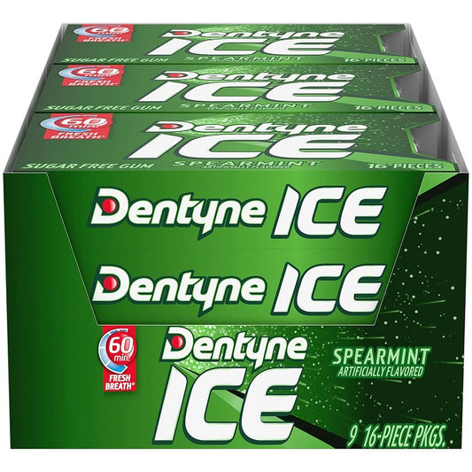 Dentyne Ice Sugar Free Gum Spearmint Pack of 9