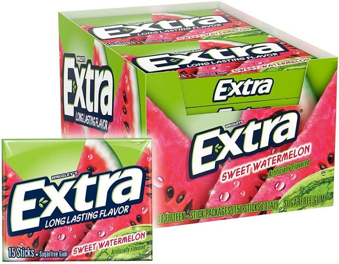 Extra Sugar Free Sweet Watermelon Chewing Gum (Pack of 10)