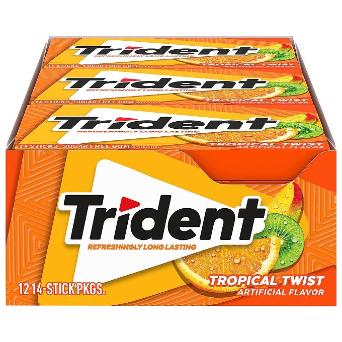 Trident Tropical Twist Sugar Free Gum, 12 Packs