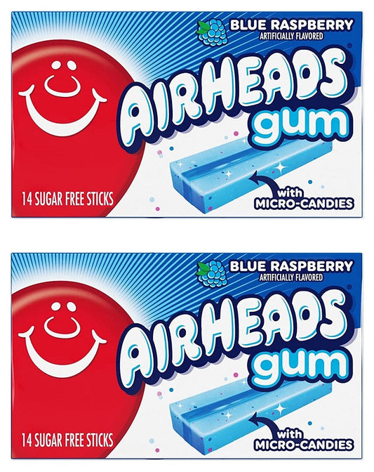 Airheads Sugar Free Gum Blue Rasberry Flavor 14 Sticks (Pack of 2)
