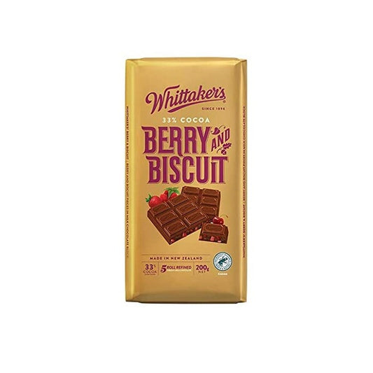 Whittaker's 33% Cocoa Berry and Biscuit Chocolate 200gm